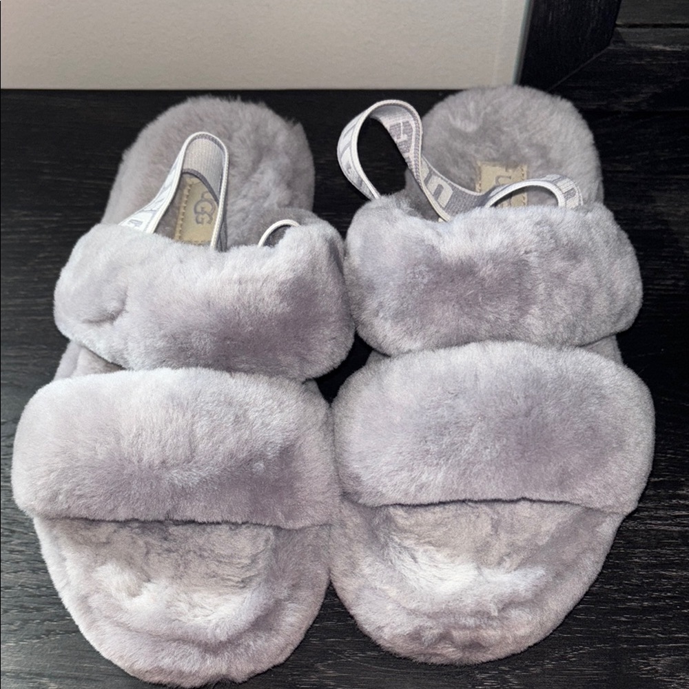 UGG Gray Plush Slippers Double-Band Design